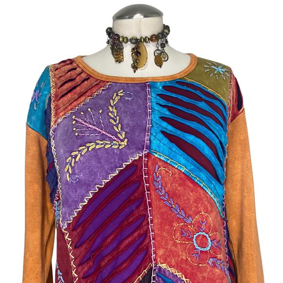 Rising International Colorful Hippie Boho Embroidery Patchwork Long Sleeve - Picture 2 of 12